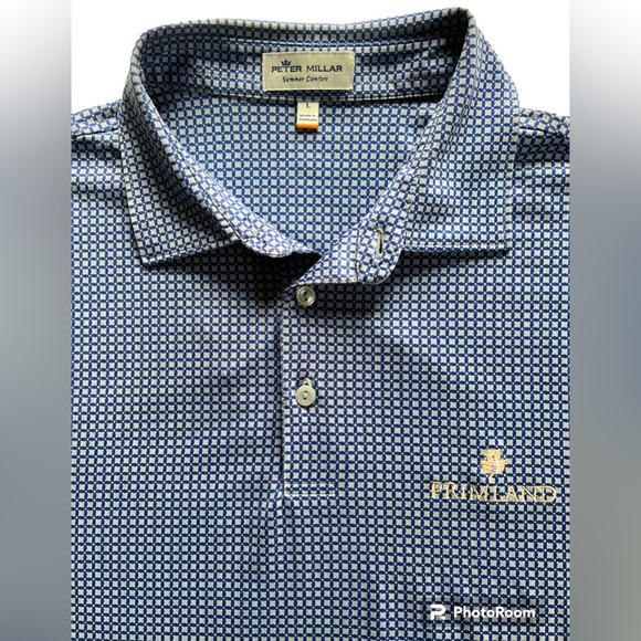Peter Millar Summer Comfort Primland Blue Checkered Golf Polo Size Large - Picture 1 of 9